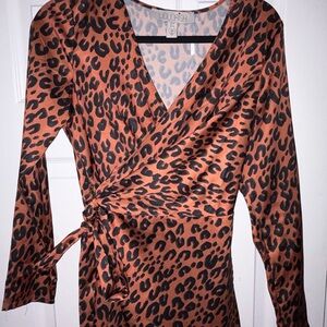 Nourjah Leopard Print Wrap Dress - Rust & Black
